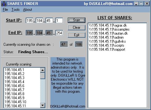 Shares Finder sucht nach freigegebenen Verzeichnissen.
